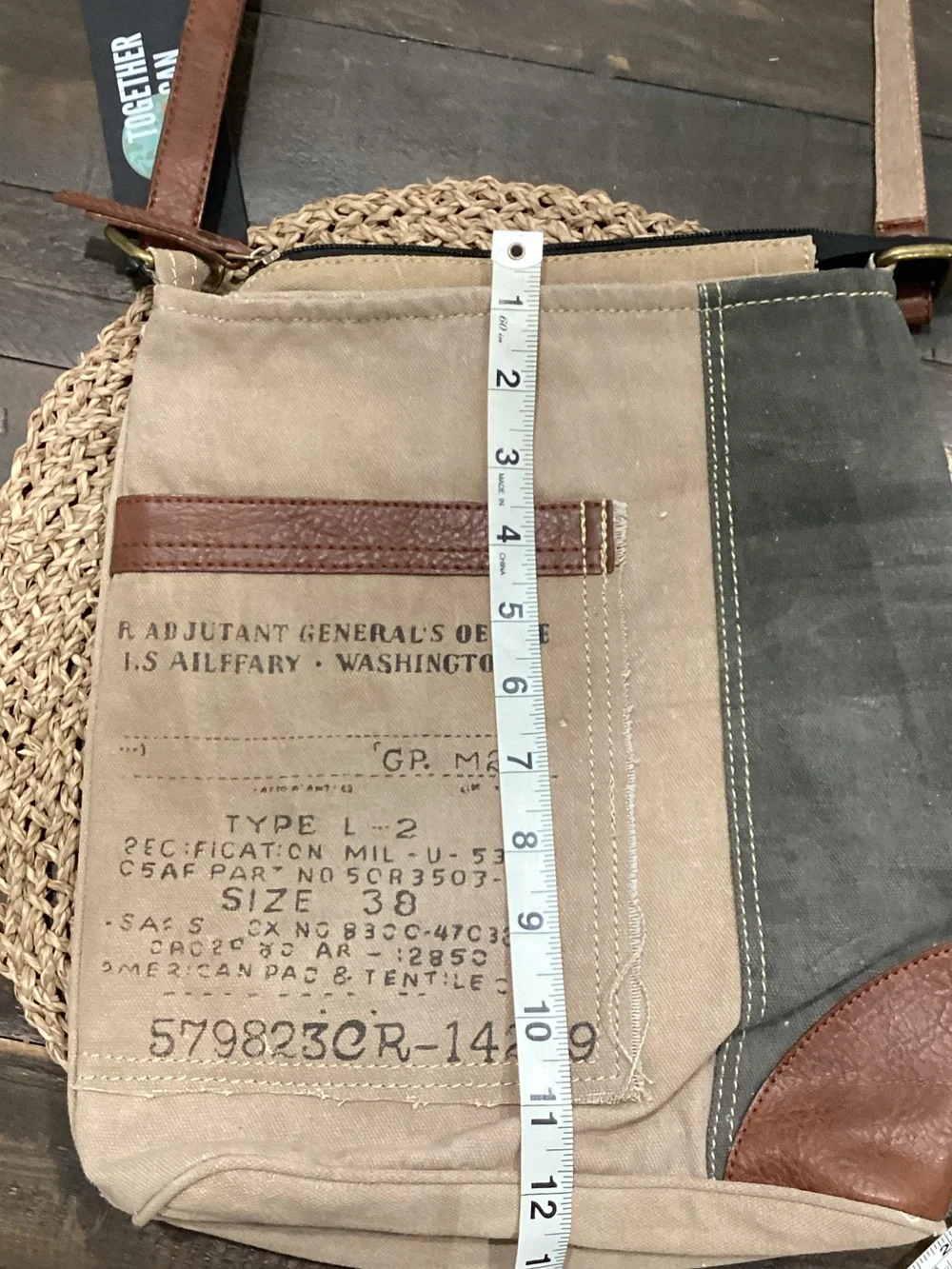 Reclaimed Canvas‎ Crossbody Bag with Brown Leather Trim